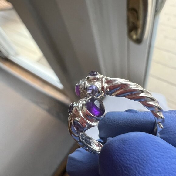 RARE David Yurman Studio Sterling Silver Amethyst Cable Cuff + Ring Set - Picture 8 of 10